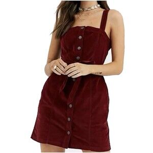 Abercrombie & Fitch Pinafore Dress Women’s Medium Tall Burgundy Red Academia